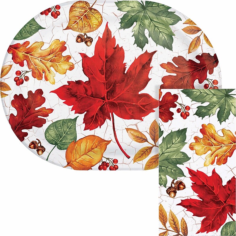 Say Hooray! Autumn Air Paper Plates and Guest Towels Kit, Multicolored, 48/Pack (DTC9387E2H) image 1