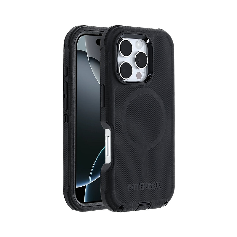 OtterBox Defender MagSafe Compatible Phone Case for Apple iPhone 16 Pro, Shock Absorbing, Black (77-99697) image 1