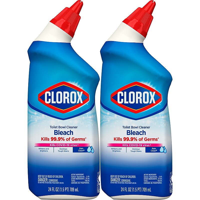 Clorox Disinfecting Toilet Bowl Cleaner with Bleach, Rain Clean Scent, 24 Oz., 2/Pack, 6 Packs/Carton (30924) image 1