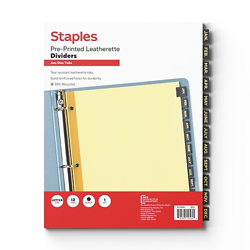 Staples Pre-Printed Monthly Leatherette Index, Black (13551/11484