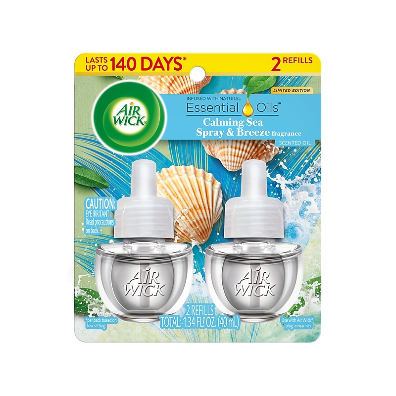 Air Wick Scented Oil Warmer Refill, Calming Sea Spray & Breeze Scent, 0.67 oz., 2/Pack (62338-03142) image 1