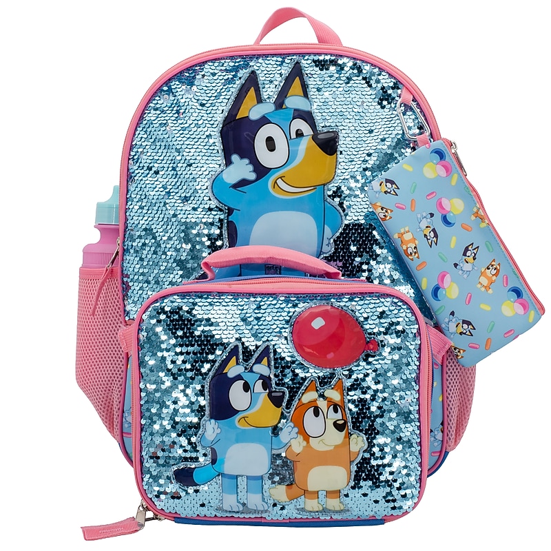 Accessory Innovations Kids 5-Piece Bluey Backpack Set, Medium, Blue/Silver (B26BY67273-ST) image 1