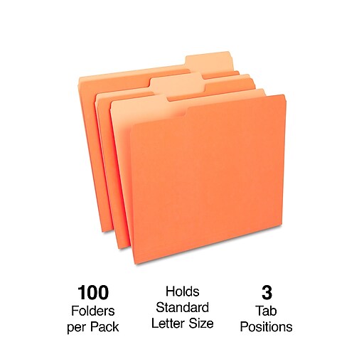 100-Pack Orange 1/3 Cut File Folder 