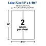 Avery Rectangle Laser Multipurpose Labels, 11" x 4.25", White, 100/Box (19479399386)~#|#~93FC1C65-1A34-4B49-A7FFC81FD39A2B5F_sc7