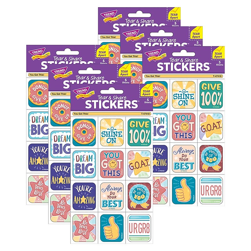 Trend Enterprises You Got This! Tear & Share Stickers, Multicolored, 60/ Pack, 6/Packs/Bundle (T-47410-6) image 1