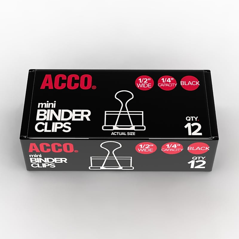 ACCO Mini Binder Clips, 0.25" Capacity, Black, 12 Clips/Pack (A7072010) image 1