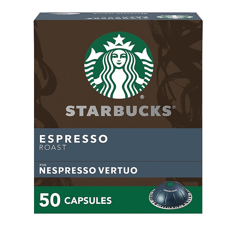 Starbucks Espresso Roast Coffee Nespresso Vertuo Capsules, Dark Roast, 50/Box (117662) image 1