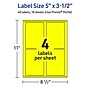 Avery Laser/Inkjet Multipurpose Rectangle Labels, 5" x 3.5", Neon Yellow, 40/Pack (94256)~#|#~940FC7AB-7D9A-48AA-B3BE0F0910E8854D_sc7