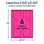 Avery Square Laser/Inkjet Multipurpose Labels, 2.75" x 2.75", Neon Magenta (120/Pack)~#|#~941407DA-5F3C-4C36-9092A12CAC99164D_sc7