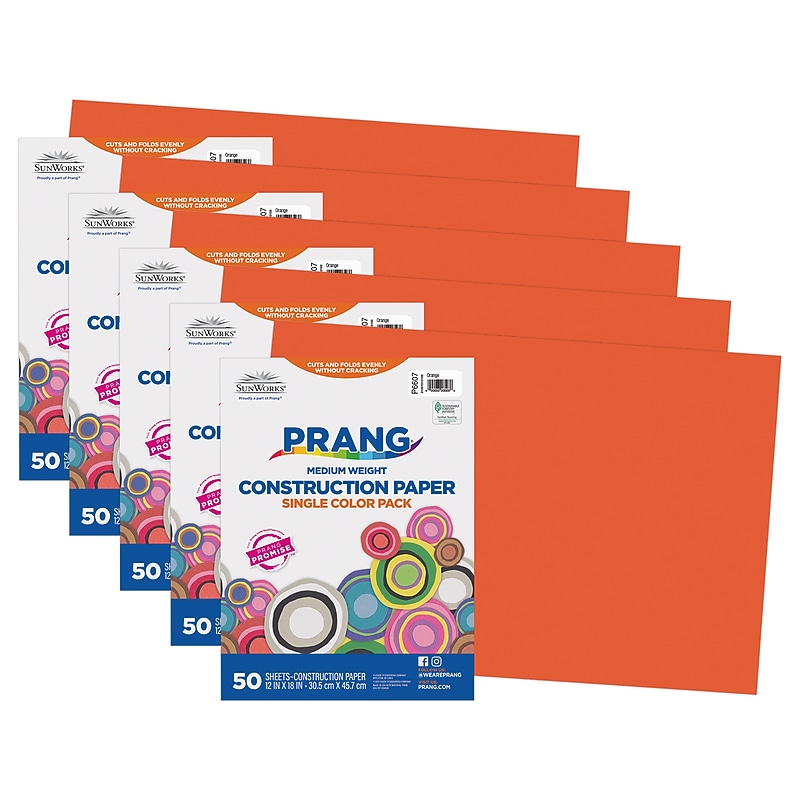 Prang 12" x 18" Construction Paper, Orange, 50 Sheets/Pack, 5 Packs/Bundle (PAC6607-5) image 1