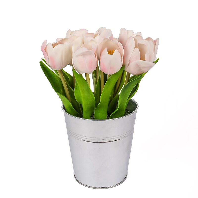 National Tree Company 9" Pink Tulip Bouquet in Metal Pot (MT81-130TU25PPK) image 1