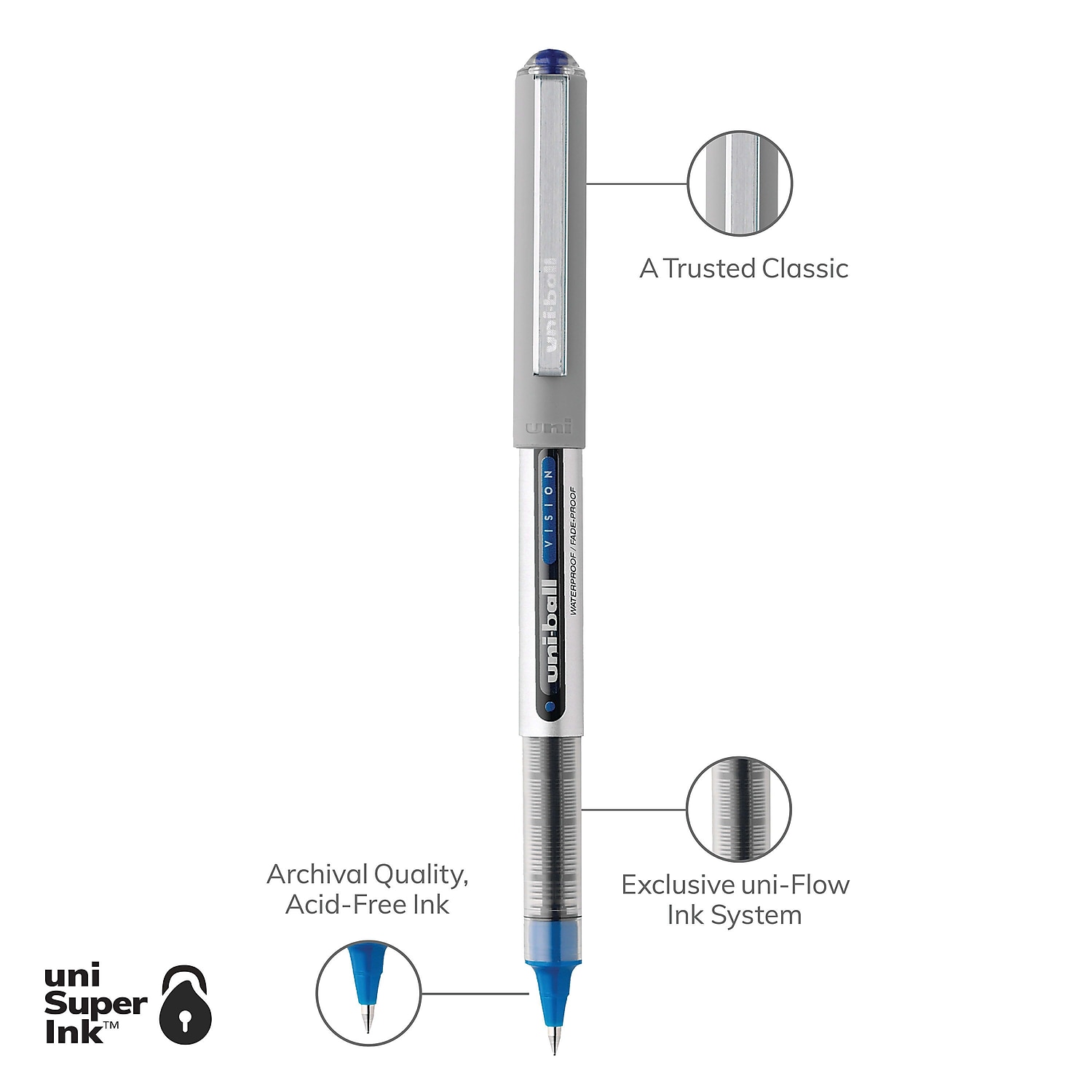 Uni Vision Rollerball Pen Fine Point Blue Ink Dozen (60134) - Picture 7 of 9