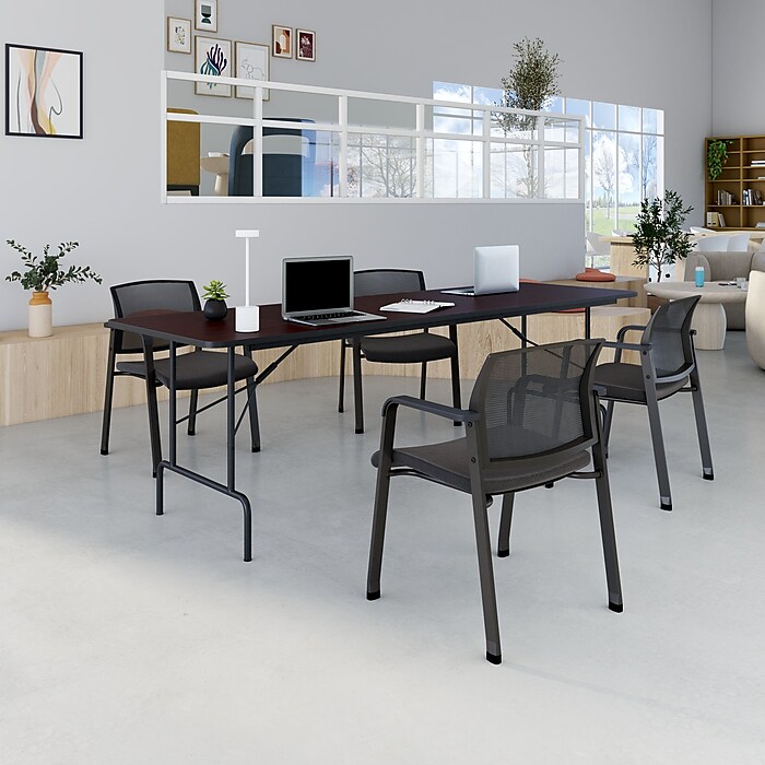 Staples 8 x 30 Wooden Heavy Duty Folding Table Walnut 58367 Staples