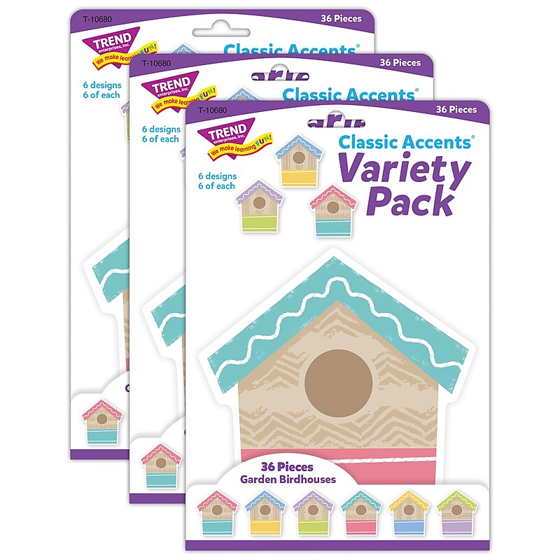 TREND Garden Birdhouses Classic Accents Variety Pack, 108/Bundle (T-10680-3) image 1