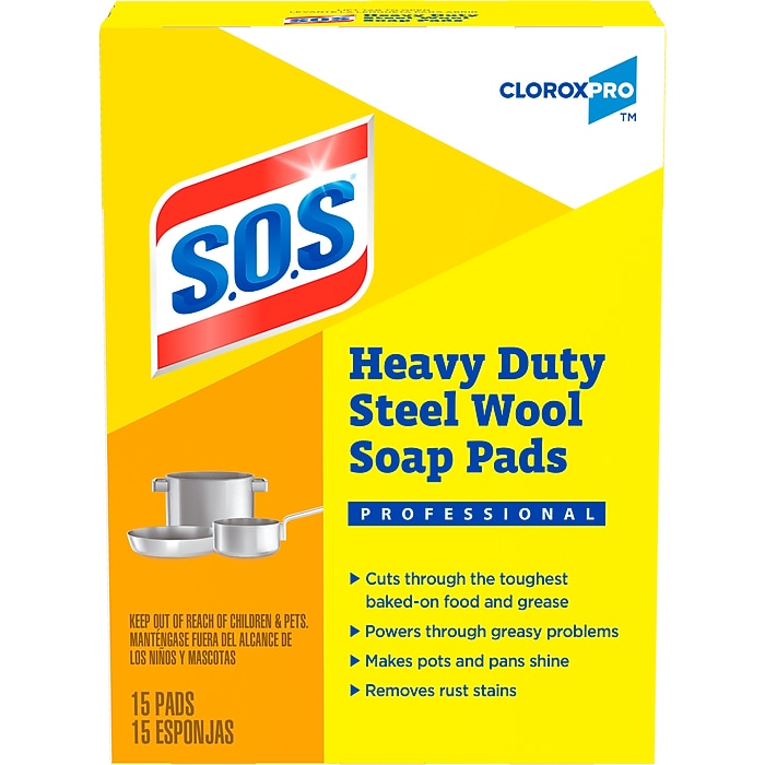 S.O.S Heavy Duty Steel Wool Soap Pads, 15 Pads/Pack (88320) | Staples