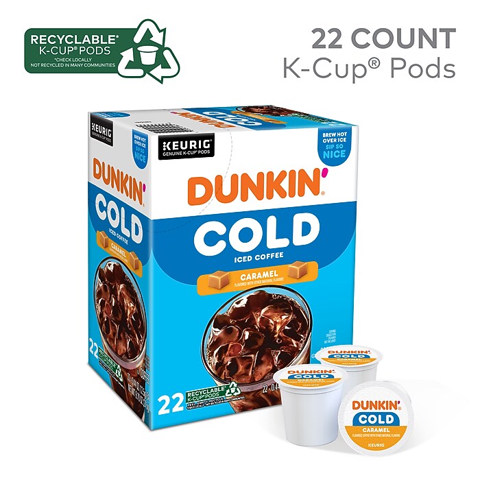 Dunkin' Cold Caramel Iced Coffee Keurig K-Cup Pods, Medium Dark Roast,  22/Box (5000375314) | Staples