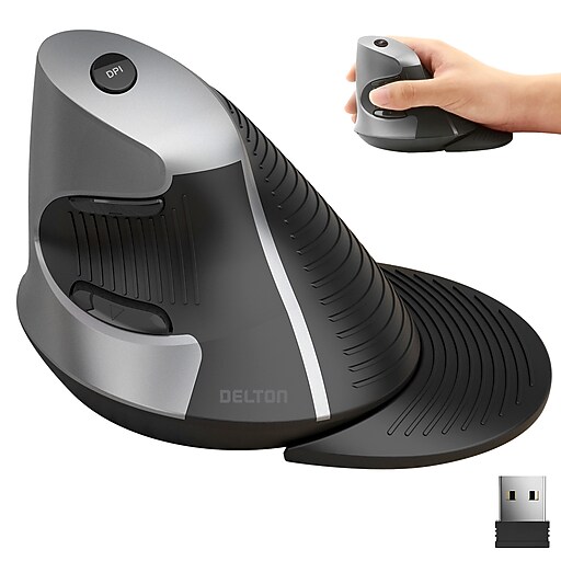 Delton S22 Wireless Ergonomic Vertical Optical Mouse, Gray/Black ...