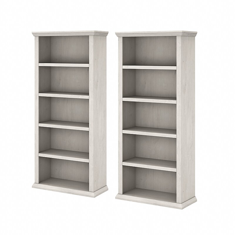 Bush Furniture Yorktown 67"H 5-Shelf Bookcase with Adjustable Shelves, Linen White Oak Laminated Wood, 2/Set (YRK012LW) image 1