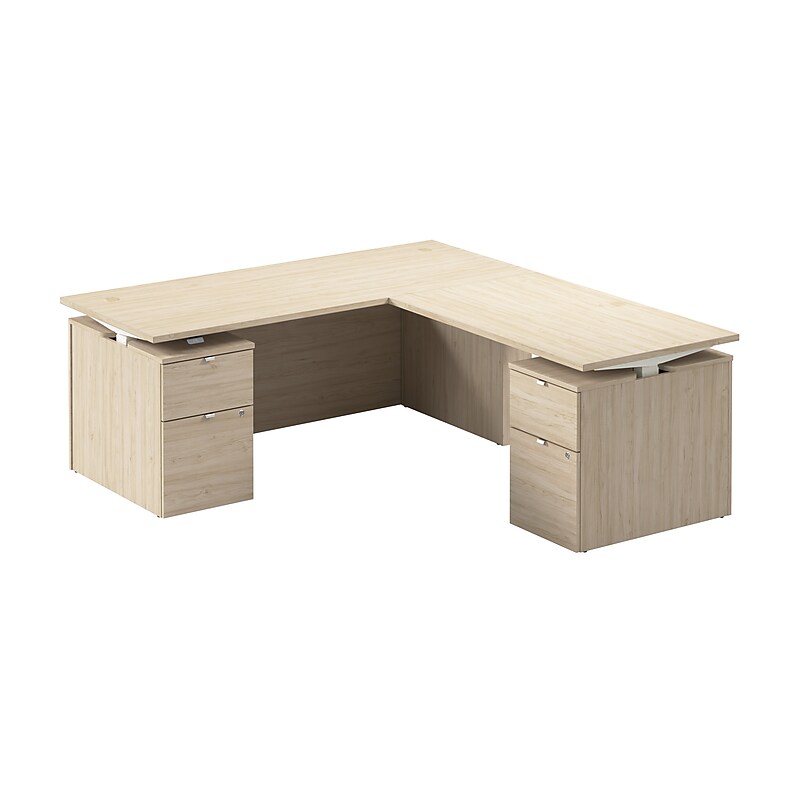 Bush Business Furniture Stratus 72"W Electric L-Shaped Adjustable Standing Desk with Drawers, Natural Elm (SUT018NE) image 1