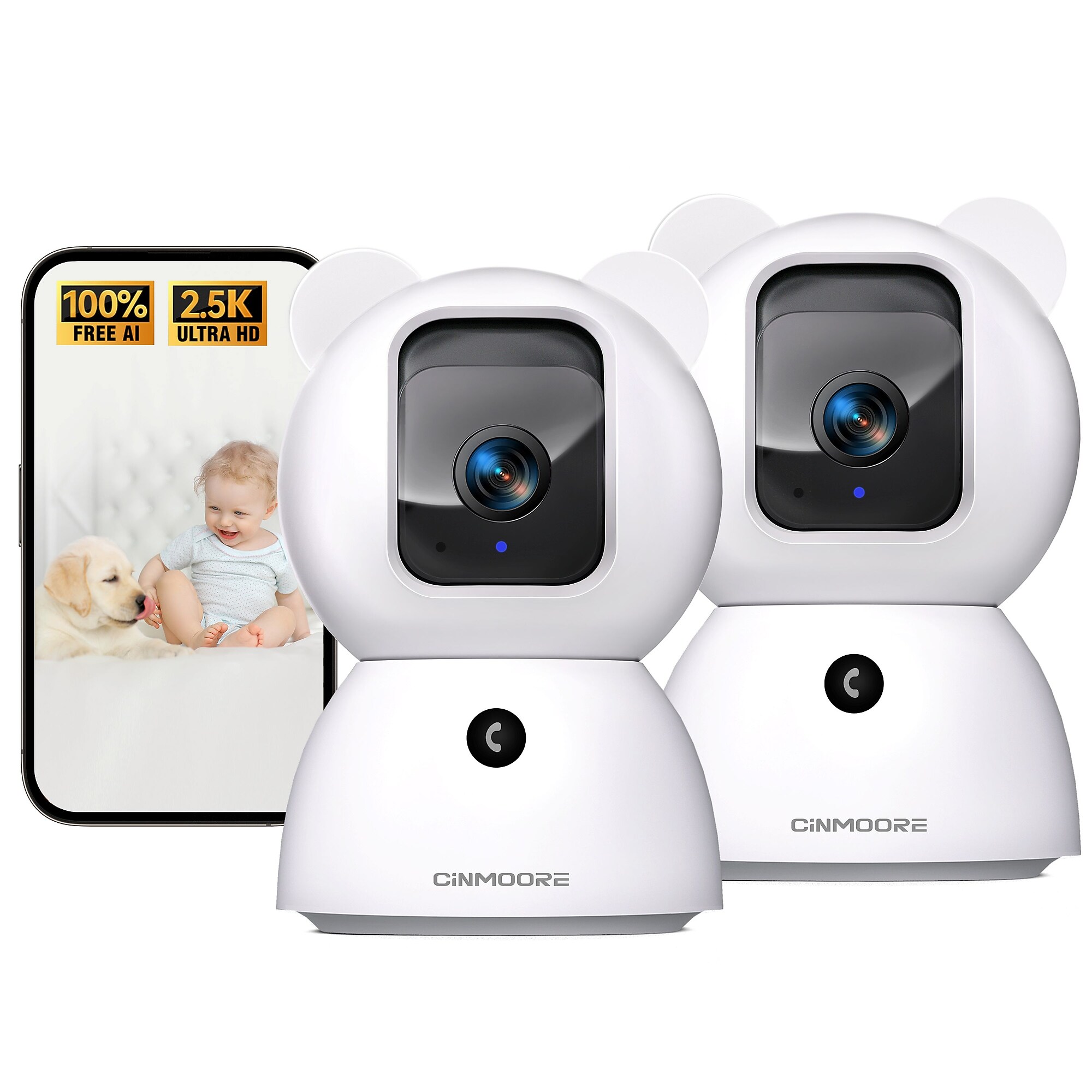 Cinmoore C2U 3K Smart Indoor Security Camera, Dual WiFi 6, White, 2/Pack Simolary simolary.com