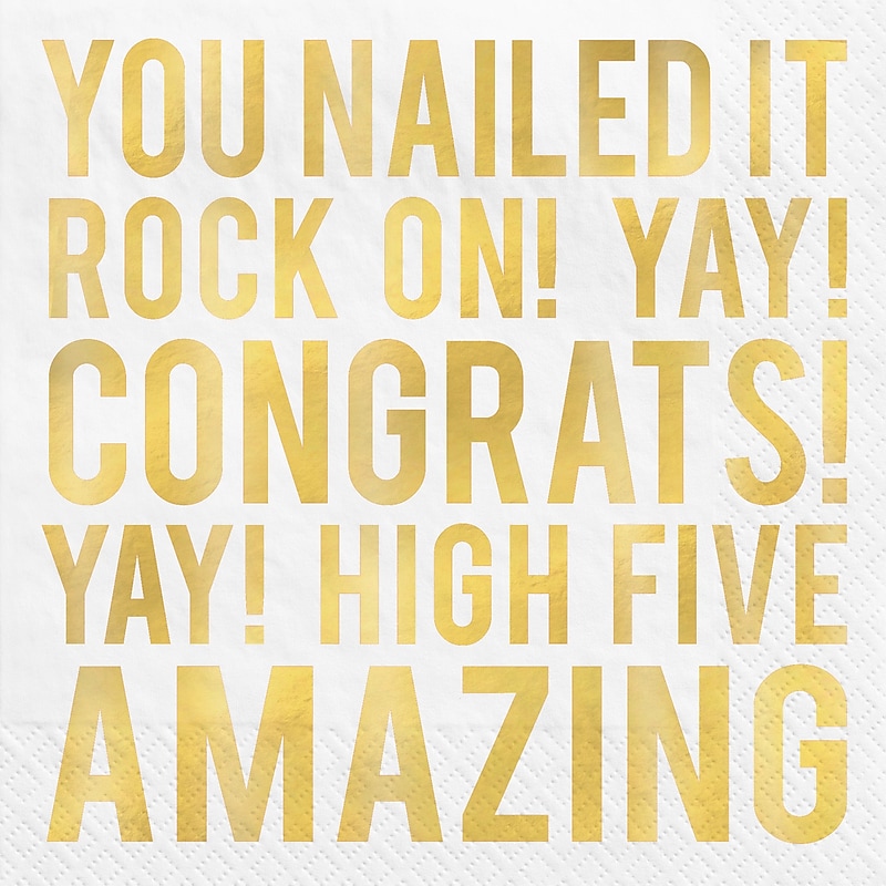 Party City Congratulations Lunch Napkin, 3-Ply, White & Gold, 16/Pack (AM510060) image 1
