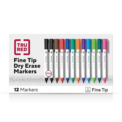 TRU RED™ Pen Dry Erase Markers, Fine Tip, Assorted, 12/Pack (TR61434CC
