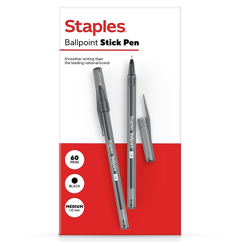 Staples Ballpoint Pen, Medium Point, 1.0mm, Black Ink, 60/Pack (ST52862) image 1