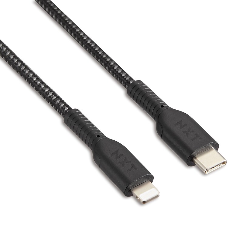 NXT Technologies™ 6 ft. Braided  Lightning Cable  to USB-C Cable, Black (NX60475) image 1
