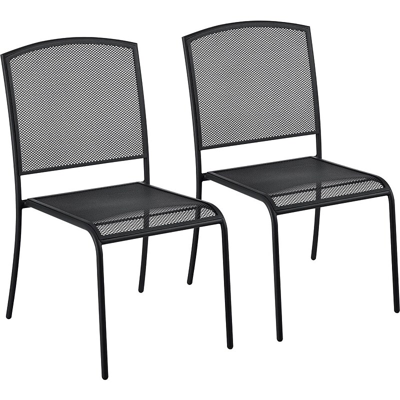 Global Industrial Outdoor Cafe Armless Stacking Chair, Steel Mesh, Black, 2/Pack (262085BK) image 1