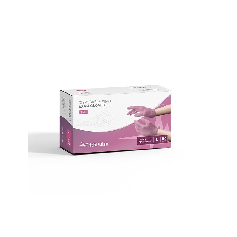 FifthPulse Powder Free Vinyl Exam Gloves, Latex Free, Large, Pink, 100/Box (FMN100043) image 1