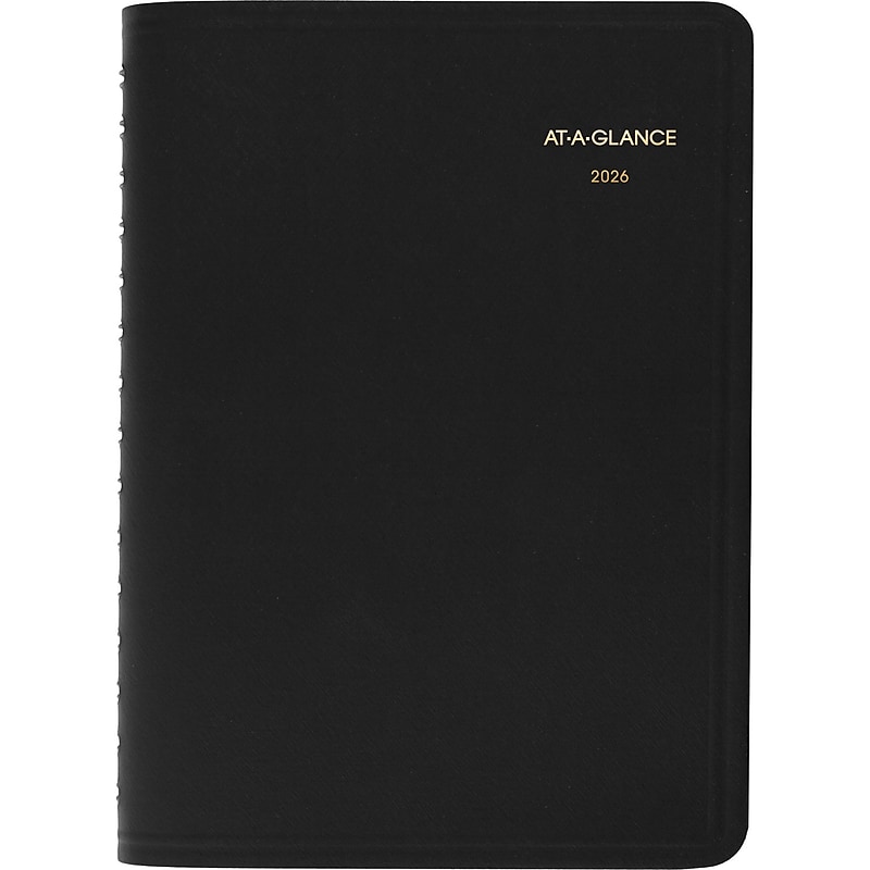 2026 AT-A-GLANCE 24-Hour 5" x 8" Daily Appointment Book Planner, Faux Leather Cover, Black (70-203-05-26) image 1