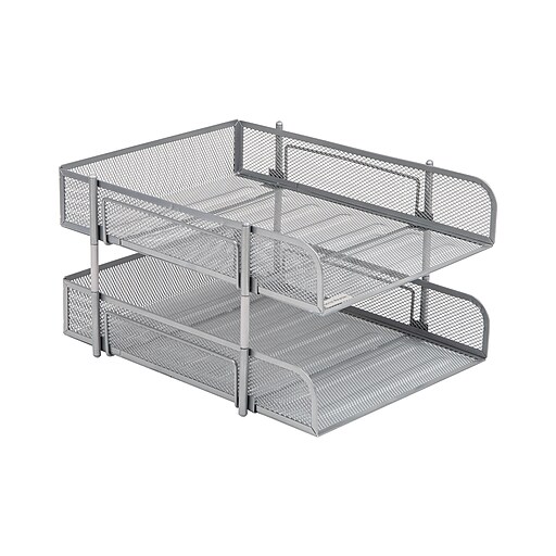 Mind Reader 2Tier Stackable Paper Desk Tray Organizer, Metal Silver, 2