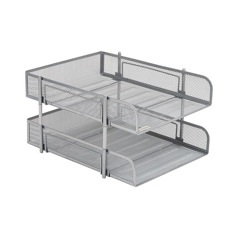 Mind Reader Metal Mesh Front Loading Stackable Letter Tray, Letter/Legal Size, Silver (CSTACK2-SIL) image 1