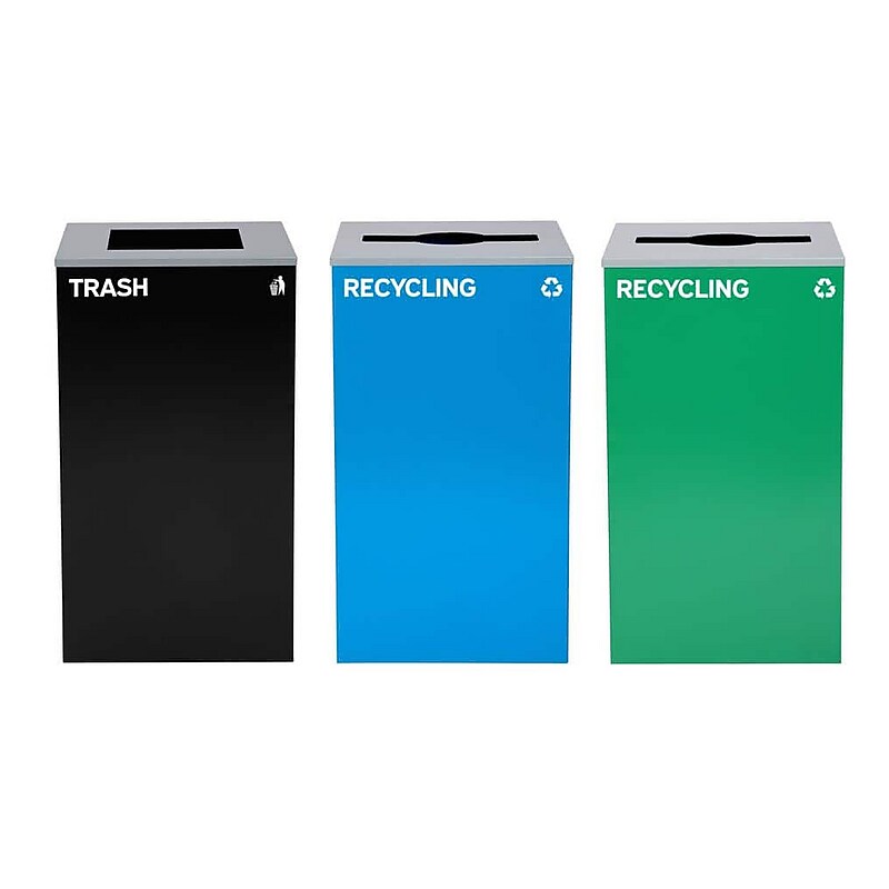 Alpine Industries Steel Recycling and Trash Can Set with Square and Mixed Lid, 29 Gallon, Multicolor, 3/Pack (ALP4450-BLK-KIT30) image 1