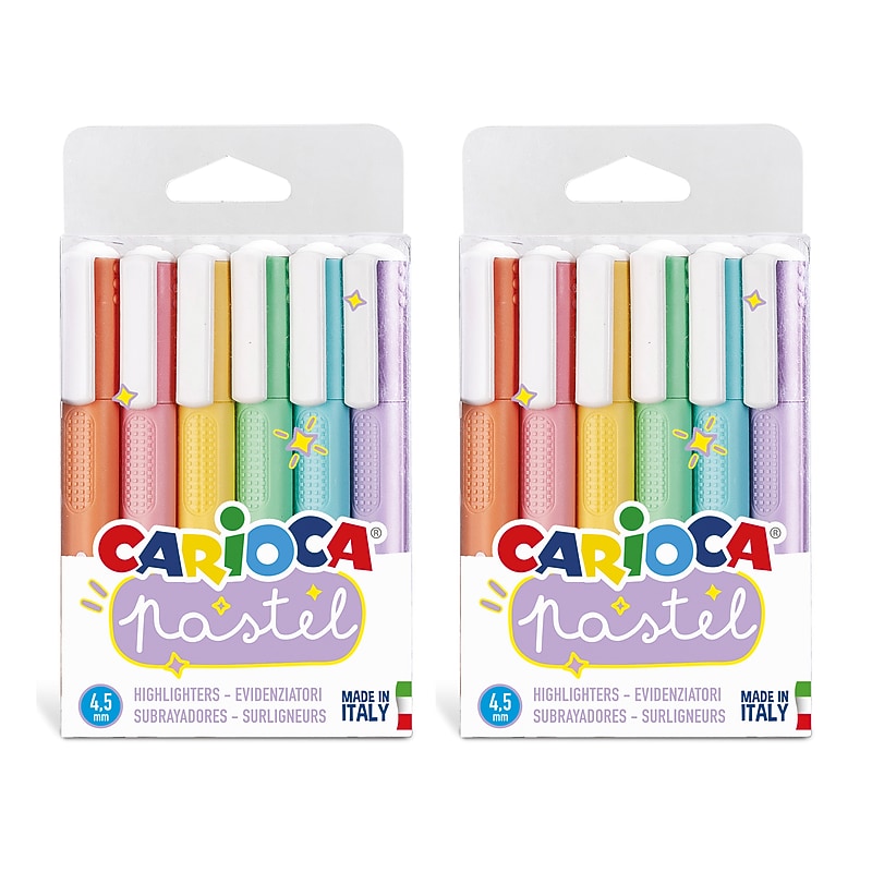 CARIOCA Pastel Highlighter with Grip, Chisel Tip, Assorted Colors, 6/Pack, 2/Bundle (CRA43033-2) image 1