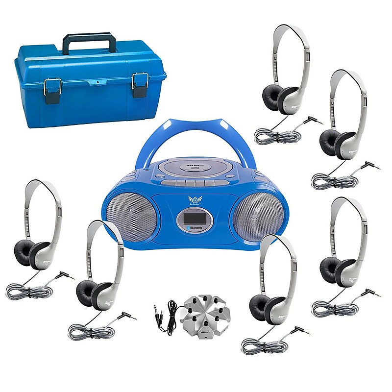 HamiltonBuhl 6-Station Listening Center with Bluetooth Boombox, 6 Headphones, Jackbox & Carry Case (HECLCPCD3856MS2L) image 1