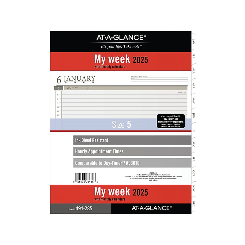 2025 AT-A-GLANCE 11" x 8.5" Weekly & Monthly Planner Refill, White/Brown (491-285-25) image 1