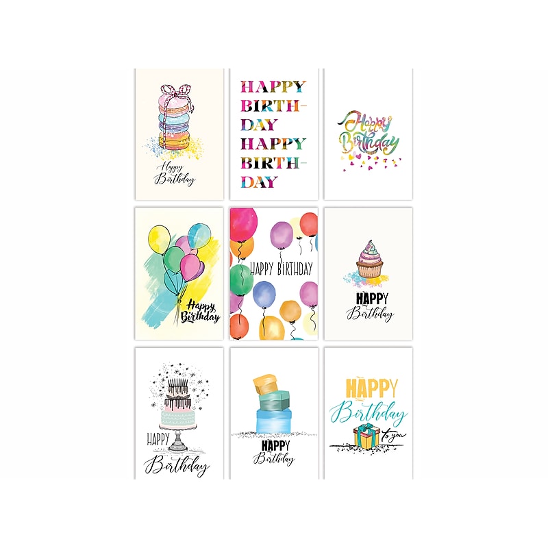 Better Office Fun & Chic Birthday Cards with Envelopes, 6" x 4", Assorted Colors, 99/Pack (64532-99PK) image 1