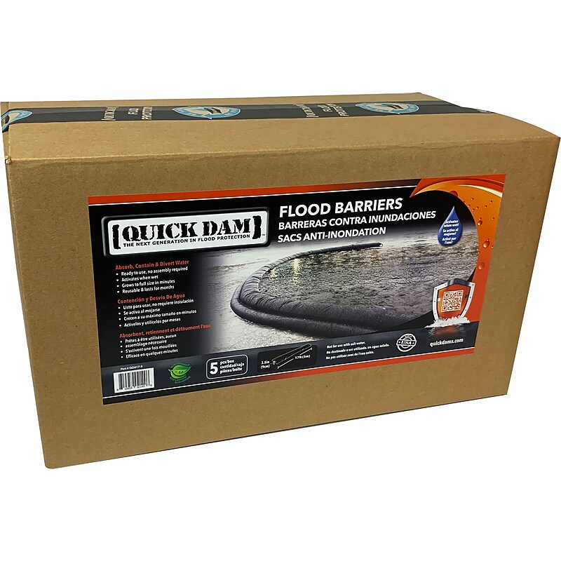 Quick Dam Water Flood Barrier, 204", Up to 14 Gal., 5/Box (QD617-5) image 1