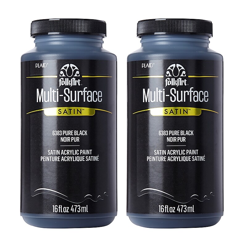 FolkArt Acrylic Paint Multi-Surface Satin, 16oz., Pure Black, 2/Pack (FLK6383-2) image 1