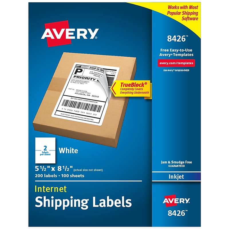 Avery Inkjet Shipping Labels, 5-1/2" x 8-1/2", White, 200 Labels/Box (8426) image 1