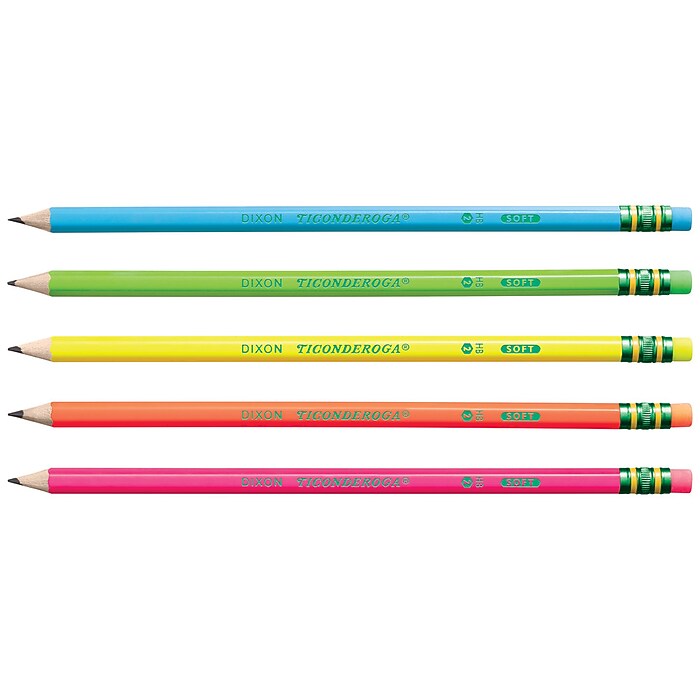 Ticonderoga Neon Pre-Sharpened Wooden Pencil, #2 Medium Lead, 18
