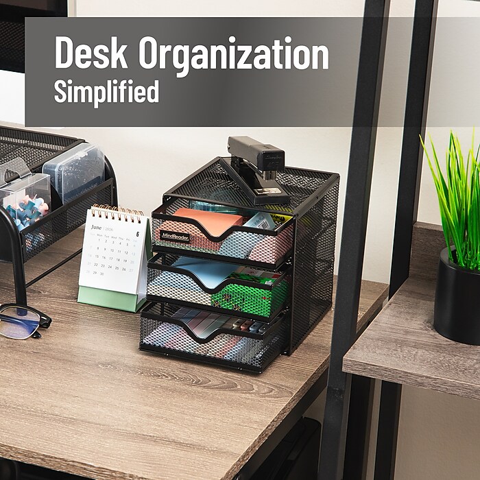 Mind Reader 3-Drawer Desktop Storage Organizer, Black (MINMESH3