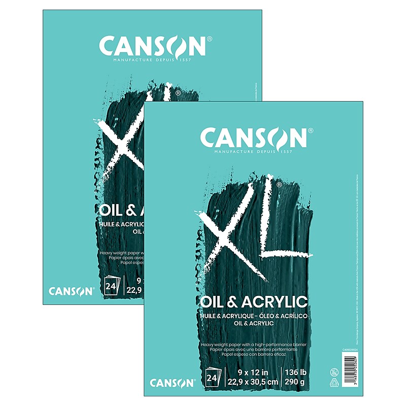 Canson XL Series 9" x 12" Oil & Acrylic Pad,  24 Sheets/Pad, 2 Pads/Bundle (MCXC400026824-2) image 1