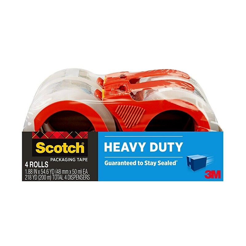 Scotch Heavy Duty Packing Tape with Dispenser, 1.88" x 54.6 yds., Clear, 4/Pack (3850-4RD) image 1