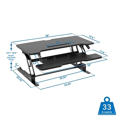 Mount-It! 38"W Manual Rectangular Adjustable Standing Desk Converter