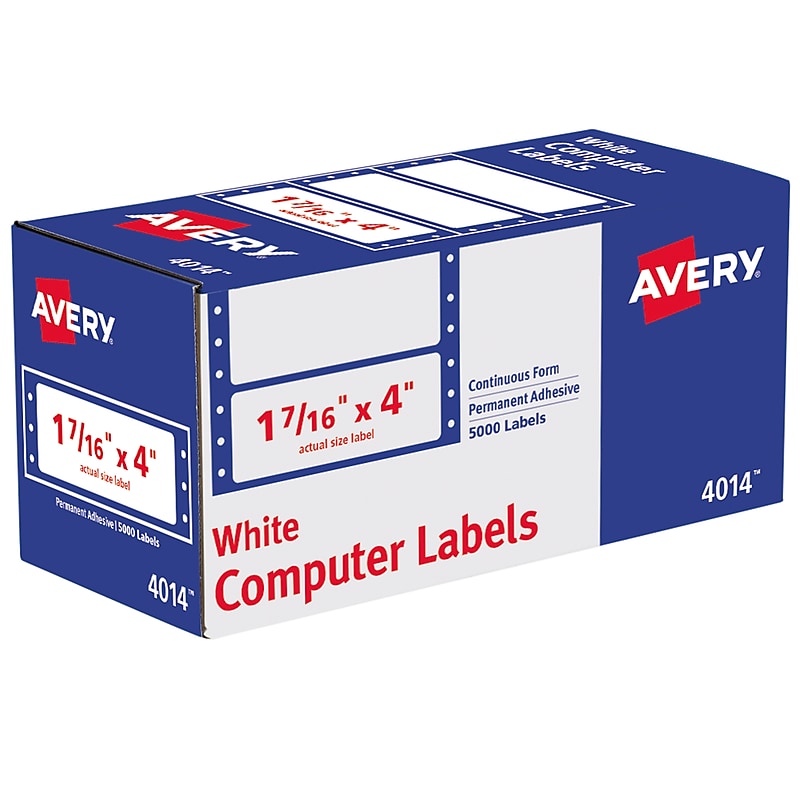 Avery Pin-Fed Address Labels, White, 1-7/16" x 4", White, 5,000 Labels/Pack (4014) image 1