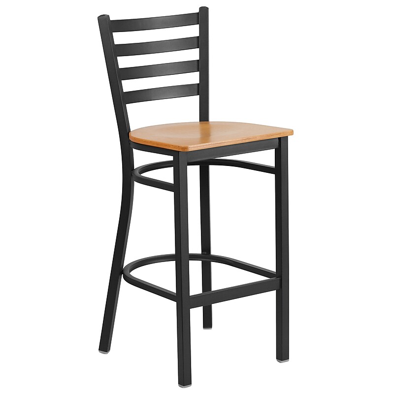 Flash Furniture HERCULES Series Traditional Metal Ladder Back Restaurant Barstool, Black/Natural Wood (XUDG697BBARNTW) image 1