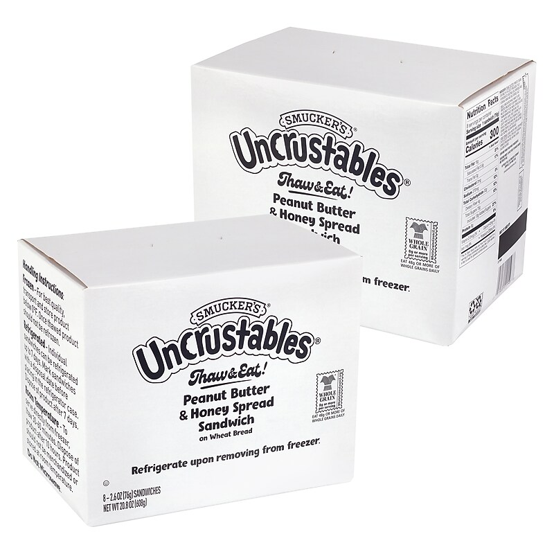 Smucker's Uncrustables Peanut Butter & Honey Wheat, 2.6 oz, 8 Sandwiches/Box, 2 Boxes/Pack (600-04244) image 1