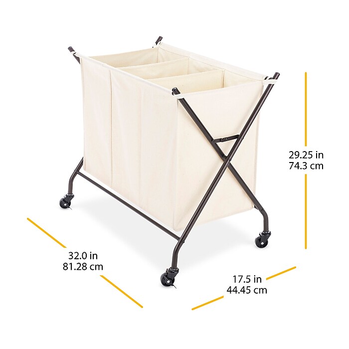 Whitmor 3-Section Rolling Laundry Sorter, Metal, Black/Natural